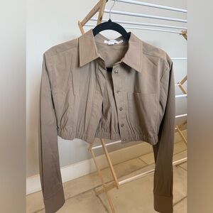 Good American Beige Button-Up Cinched cropped jacket size XS